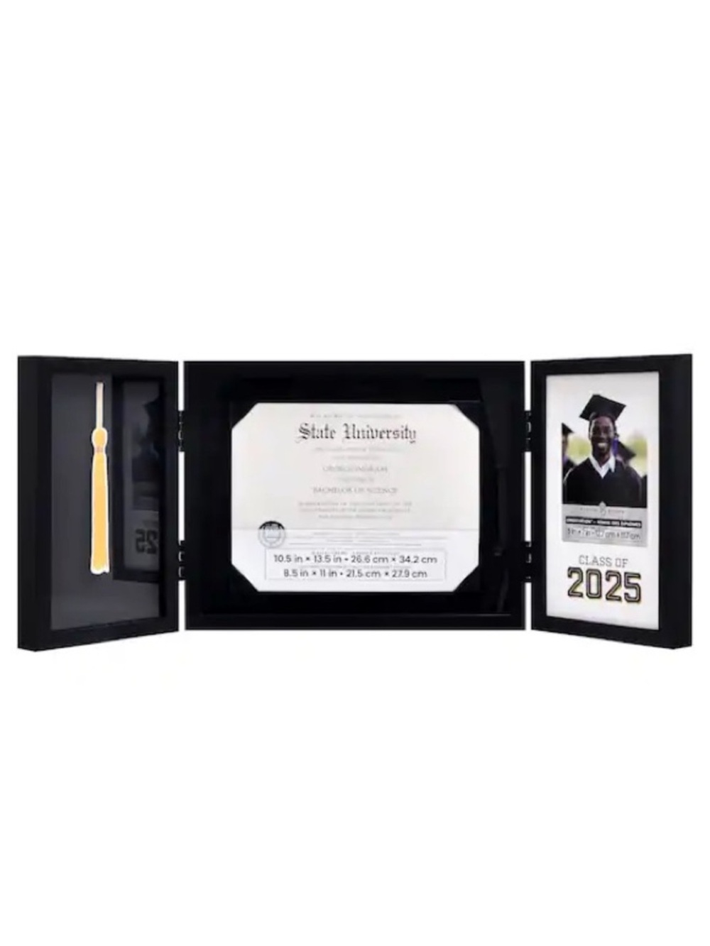 Black Graduation 3 Opening Hinged Display Frame Class of 2025 by Studio Decor